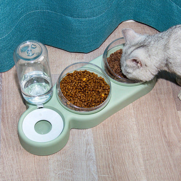 Raised Double Pet Bowl with Water Dispenser | 500ml Food & Water Feeder for Cats & Small Dogs