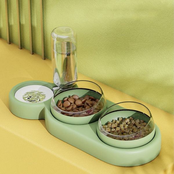 Raised Double Pet Bowl with Water Dispenser | 500ml Food & Water Feeder for Cats & Small Dogs