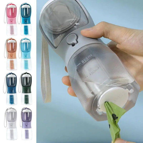 3-in-1 Portable Dog Water Bottle | Travel Cup with Food Container & Waste Bag Holder