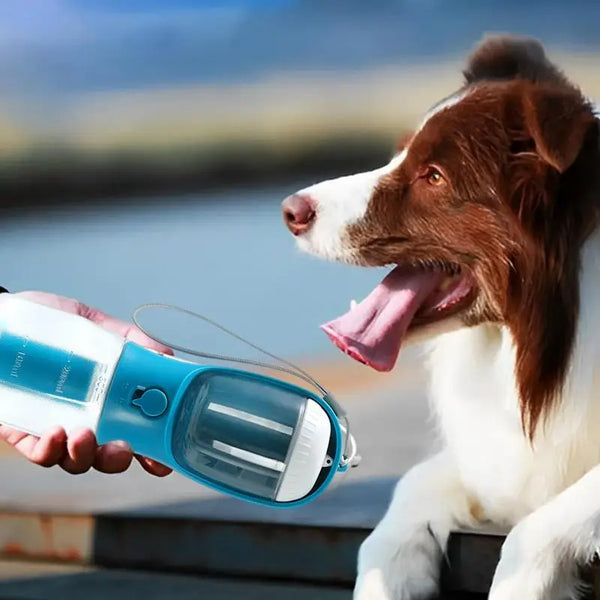 3-in-1 Portable Dog Water Bottle | Travel Cup with Food Container & Waste Bag Holder