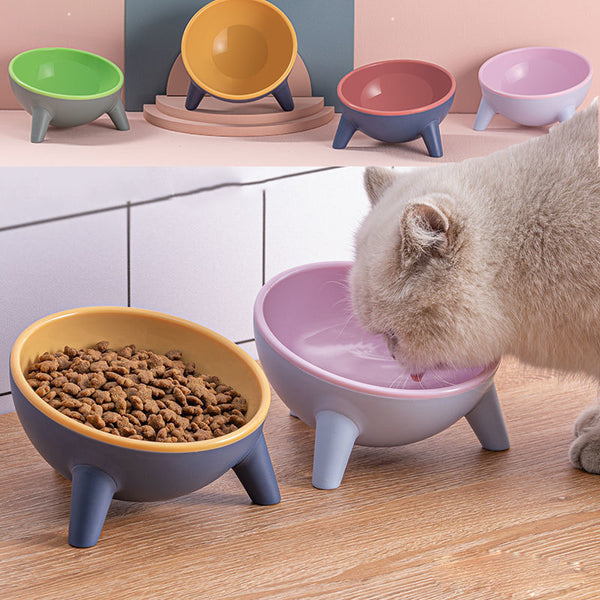 Modern Raised Tilted Pet Bowl | 15° Angled Food-Grade Feeding Bowl for Cats & Dogs