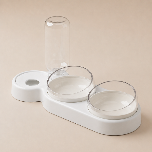 Raised Double Pet Bowl with Water Dispenser | 500ml Food & Water Feeder for Cats & Small Dogs