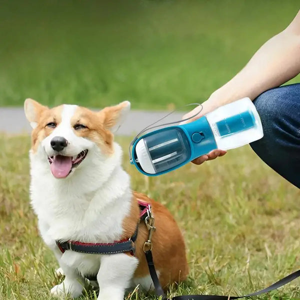 3-in-1 Portable Dog Water Bottle | Travel Cup with Food Container & Waste Bag Holder