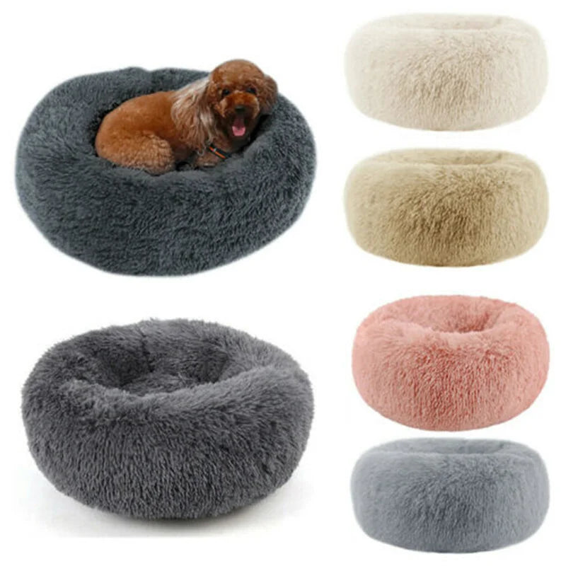Plush Round Dog Bed with Raised Rim | Self-Warming Pet Bed for Small to Large Dogs & Cats