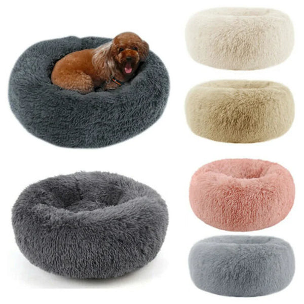 Plush Round Dog Bed with Raised Rim | Self-Warming Pet Bed for Small to Large Dogs & Cats