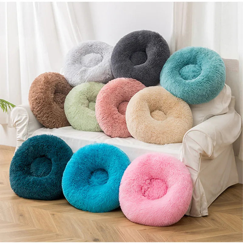 Plush Round Dog Bed with Raised Rim | Self-Warming Pet Bed for Small to Large Dogs & Cats