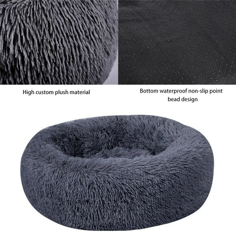 Plush Round Dog Bed with Raised Rim | Self-Warming Pet Bed for Small to Large Dogs & Cats
