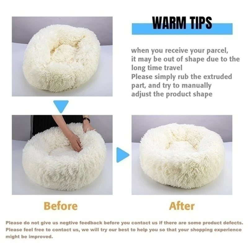 Plush Round Dog Bed with Raised Rim | Self-Warming Pet Bed for Small to Large Dogs & Cats