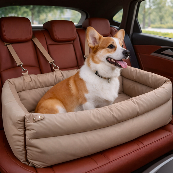 Elevated Dog Car Seat Booster Bed with Waterproof Faux Leather | Stylish Pet Car Seat for Comfort and Safety 6
