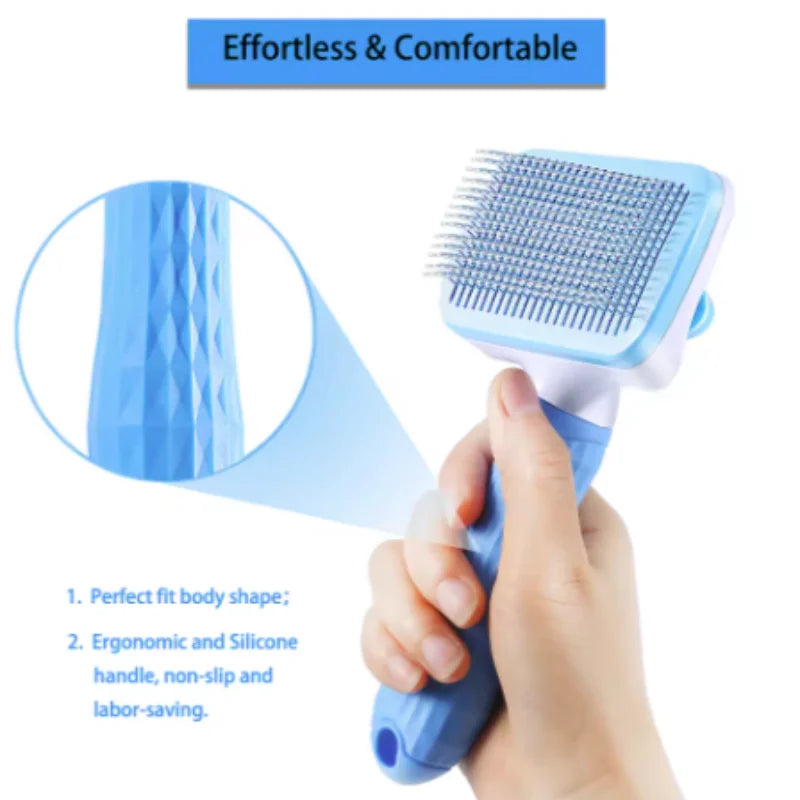 Stainless Steel Pet Hair Remover Brush | Detangling Grooming Brush for Long-Haired Dogs & Cats