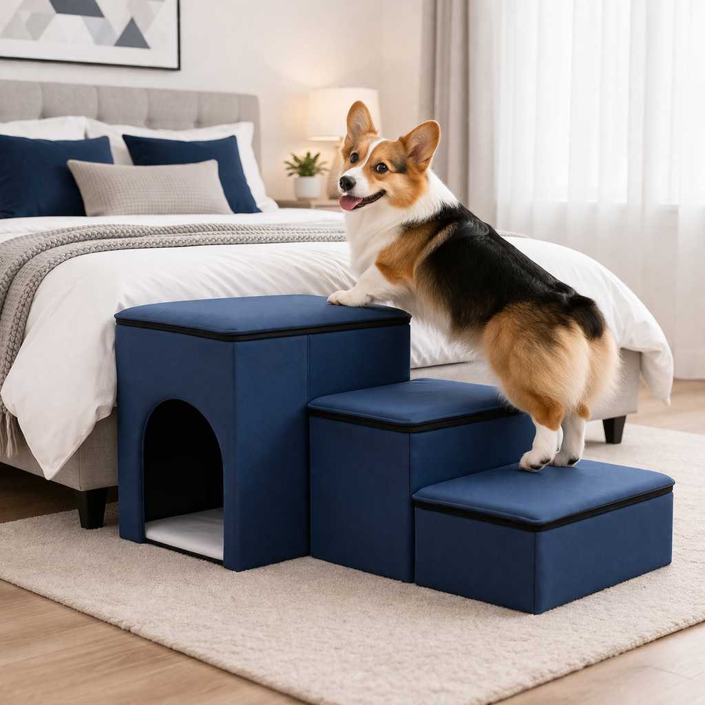 Foldable Dog Steps for Bed with Internal Storage | Eco-Friendly Design for Easy Access and Comfort 2
