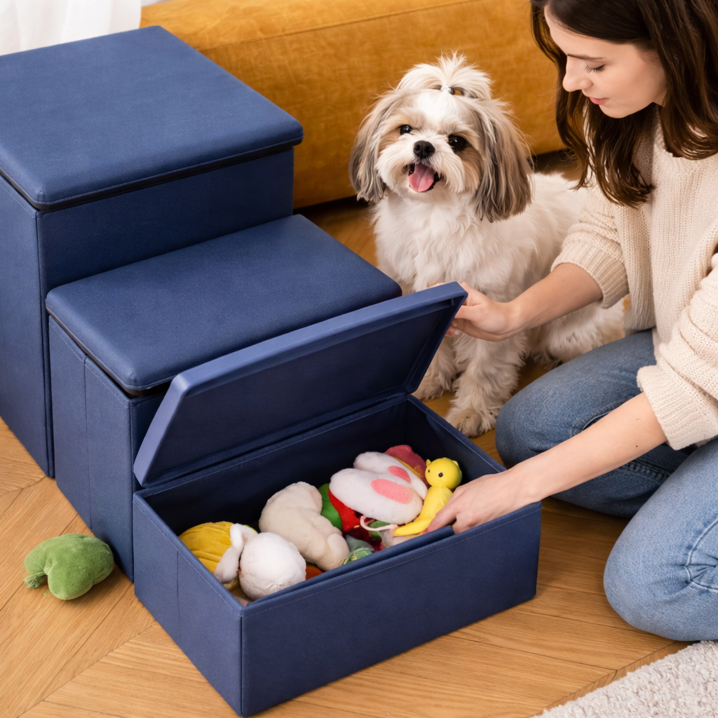 Foldable Dog Steps for Bed with Internal Storage | Eco-Friendly Design for Easy Access and Comfort 6
