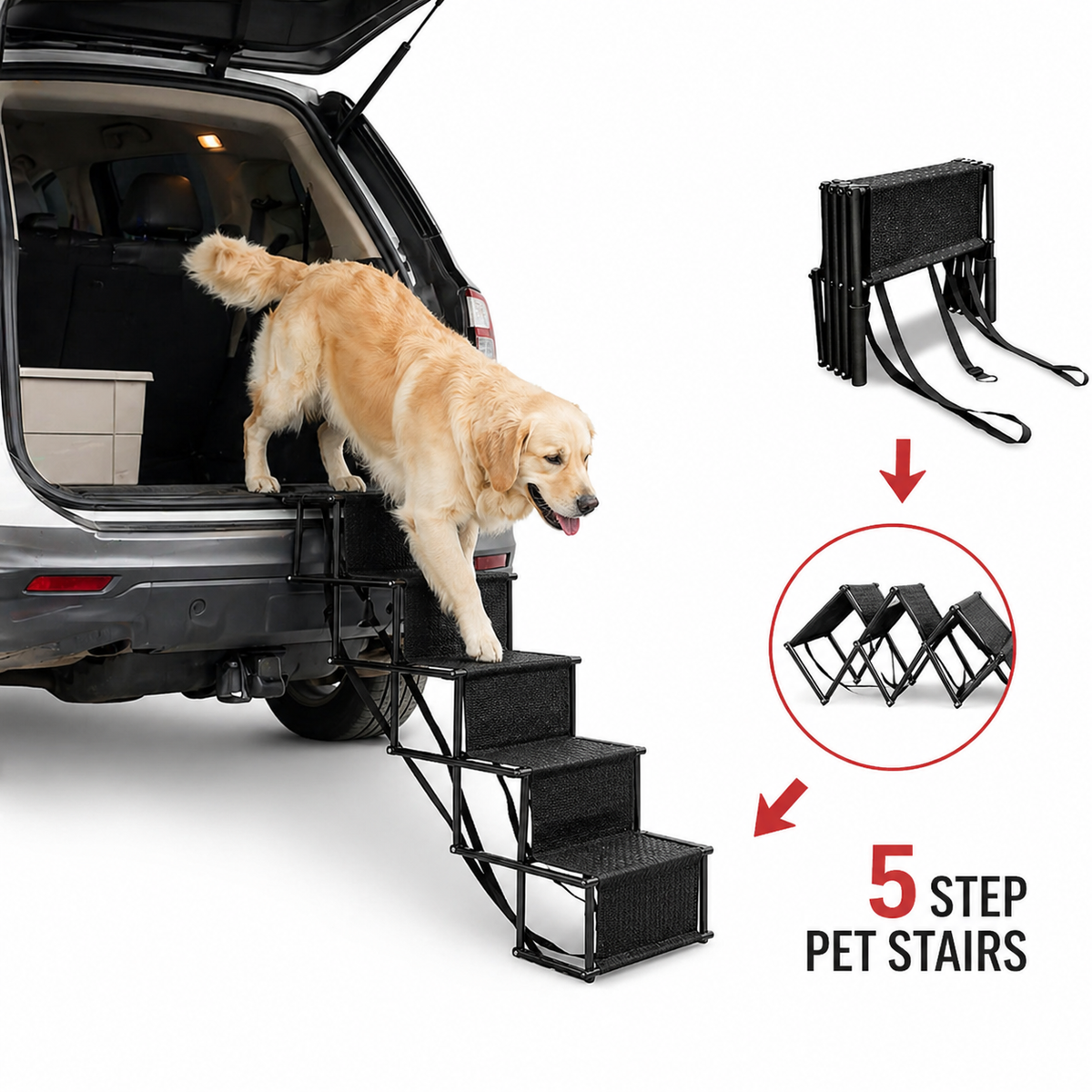 Foldable Dog Steps for Car with Non-Slip Surface | Ideal Portable Pet Steps for Senior Dogs and Small Breeds 1