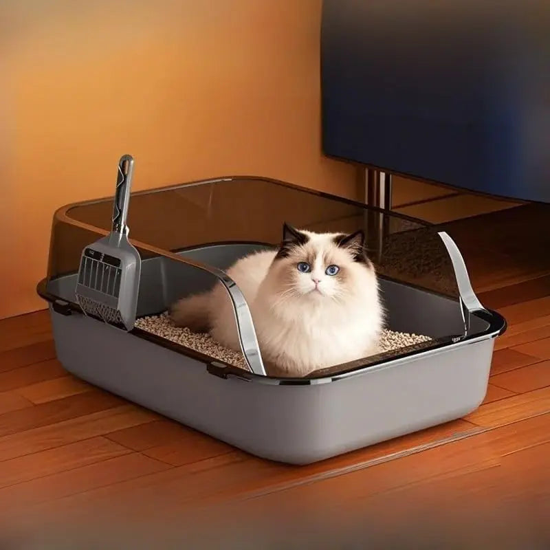 Indoor Cat Litter Box | Semi-Enclosed Design with High Sides for Cleanliness