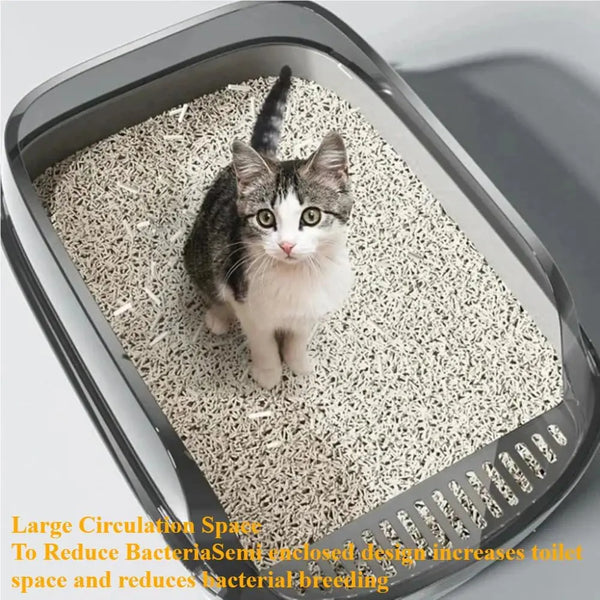 Indoor Cat Litter Box | Semi-Enclosed Design with High Sides for Cleanliness
