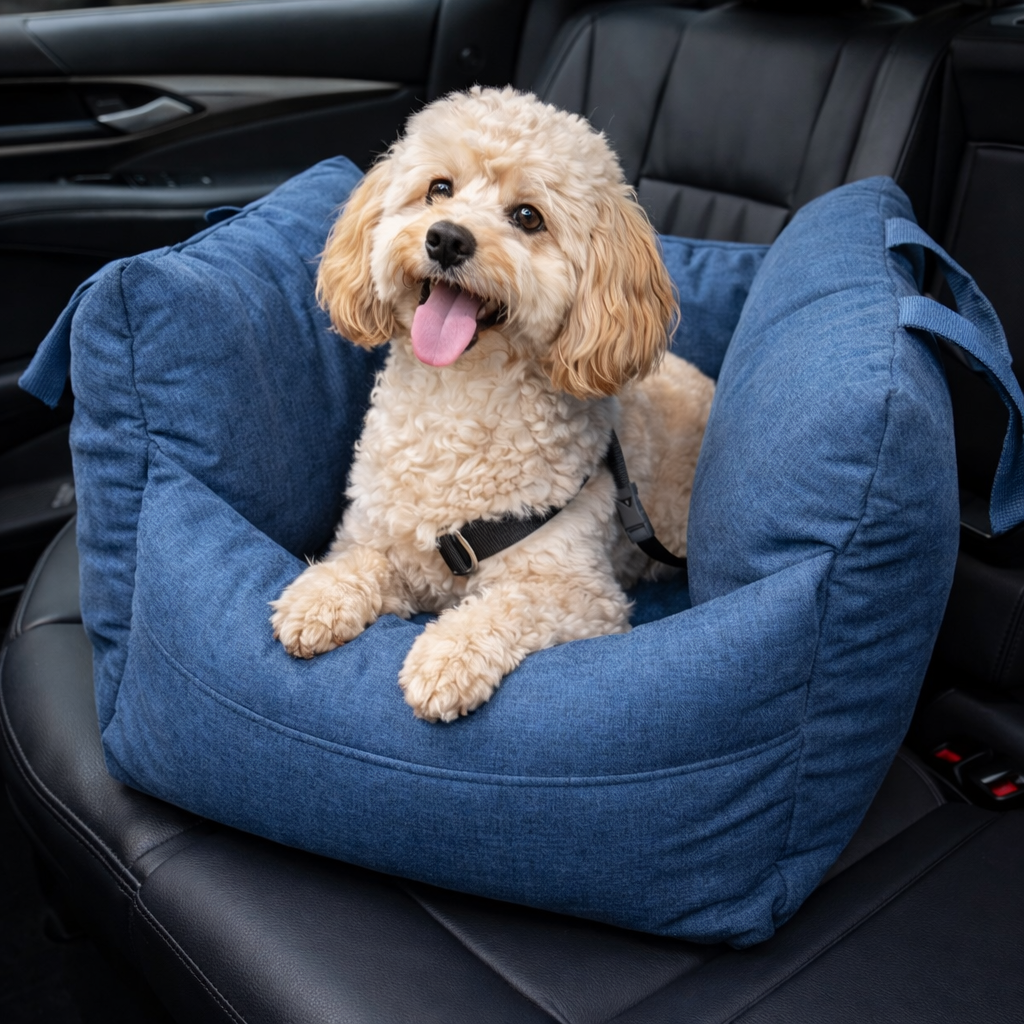 Luxury Dog Car Seat Bed with Waterproof Design & Adjustable Safety Leashes for Secure Travel 5