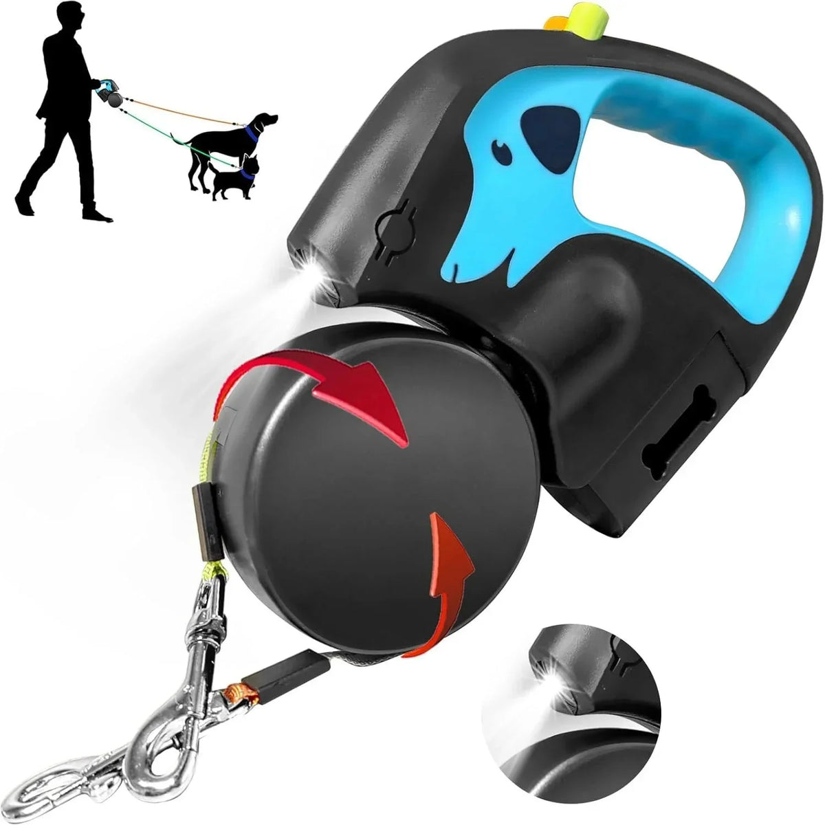 Dual-Head Retractable Dog Leash | USB Rechargeable LED Light Walking Leash