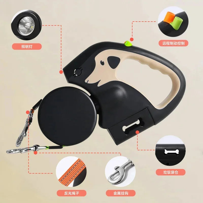 Dual-Head Retractable Dog Leash | USB Rechargeable LED Light Walking Leash
