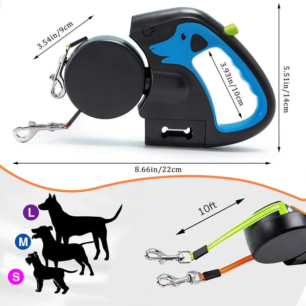 Dual-Head Retractable Dog Leash | USB Rechargeable LED Light Walking Leash