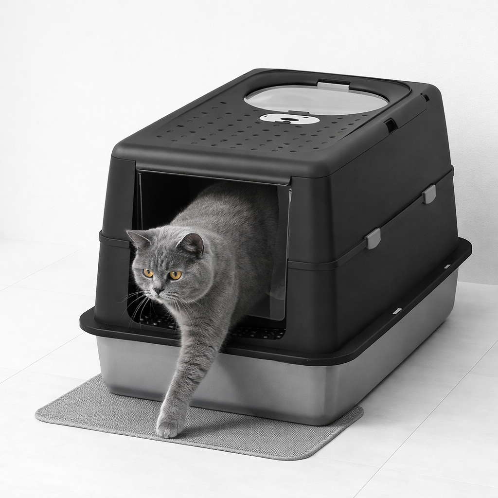 Premium Stainless Steel Cat Litter Box with Enclosed Design & Odor Control for Cleanliness 1