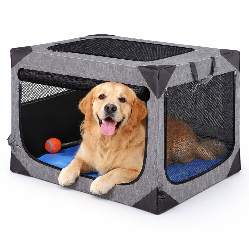 Ultimate Travel Haven | Large Dog Crate with Chew-Resistant Fabric | Lightweight & Ventilated Design for Comfort on the Go 0