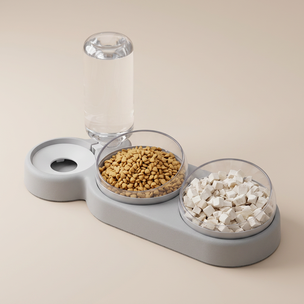 Raised Double Pet Bowl with Water Dispenser | 500ml Food & Water Feeder for Cats & Small Dogs