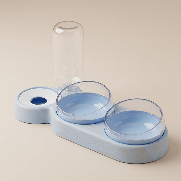 Raised Double Pet Bowl with Water Dispenser | 500ml Food & Water Feeder for Cats & Small Dogs