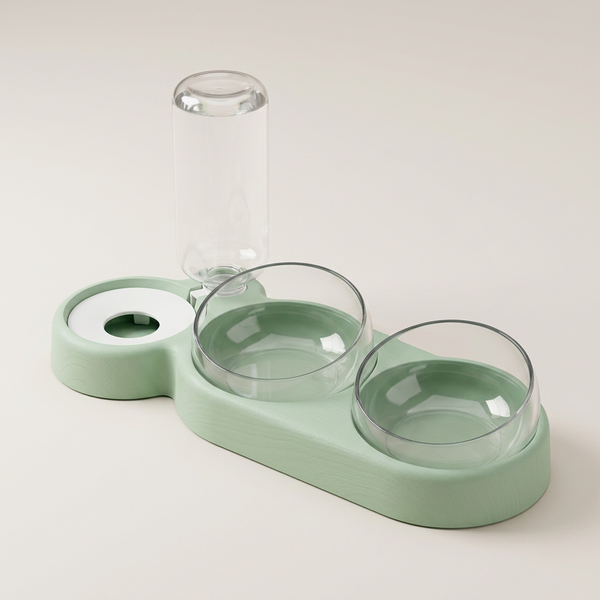 Raised Double Pet Bowl with Water Dispenser | 500ml Food & Water Feeder for Cats & Small Dogs