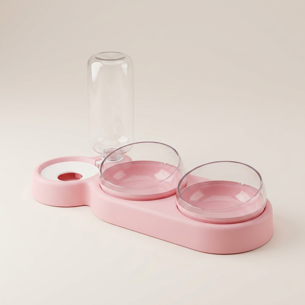 Raised Double Pet Bowl with Water Dispenser | 500ml Food & Water Feeder for Cats & Small Dogs