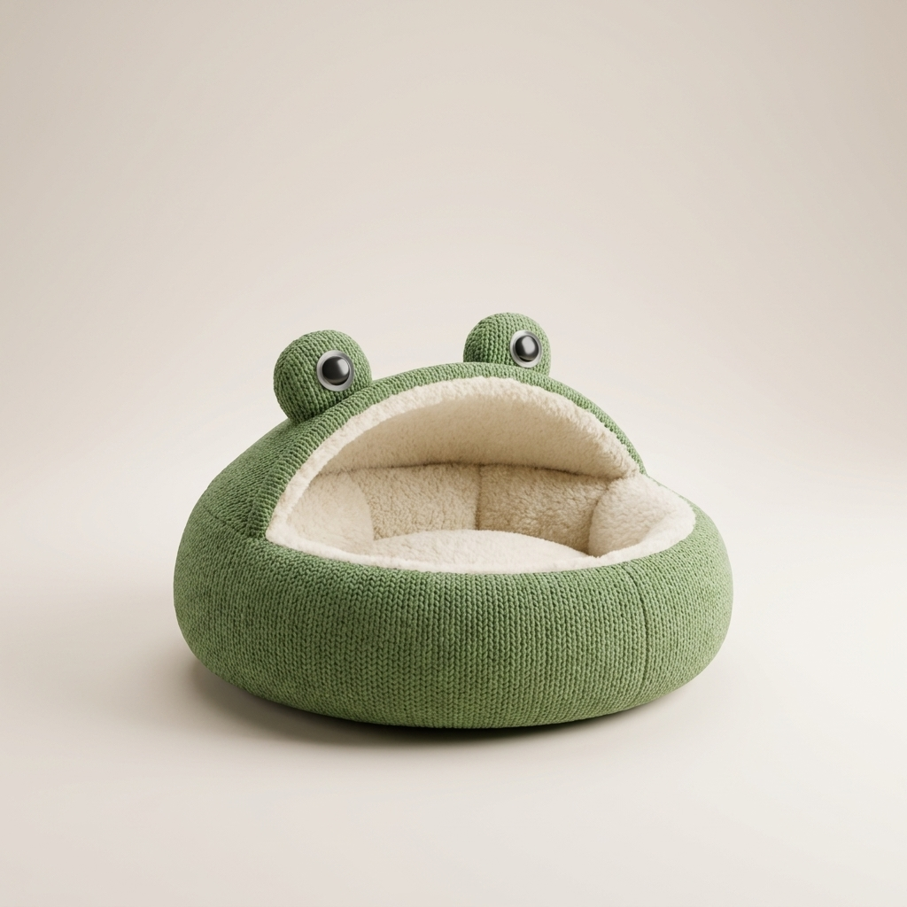 Frog Plush Pet Bed | Warm Cosy Nest for Small Dogs & Cats Up to 5kg