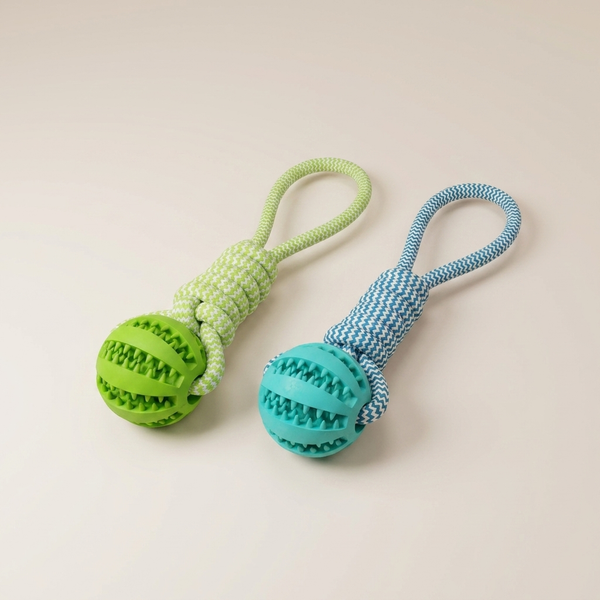 Interactive Hemp Rope & Rubber Treat Ball for Dogs | Tug, Fetch & Chew Toy
