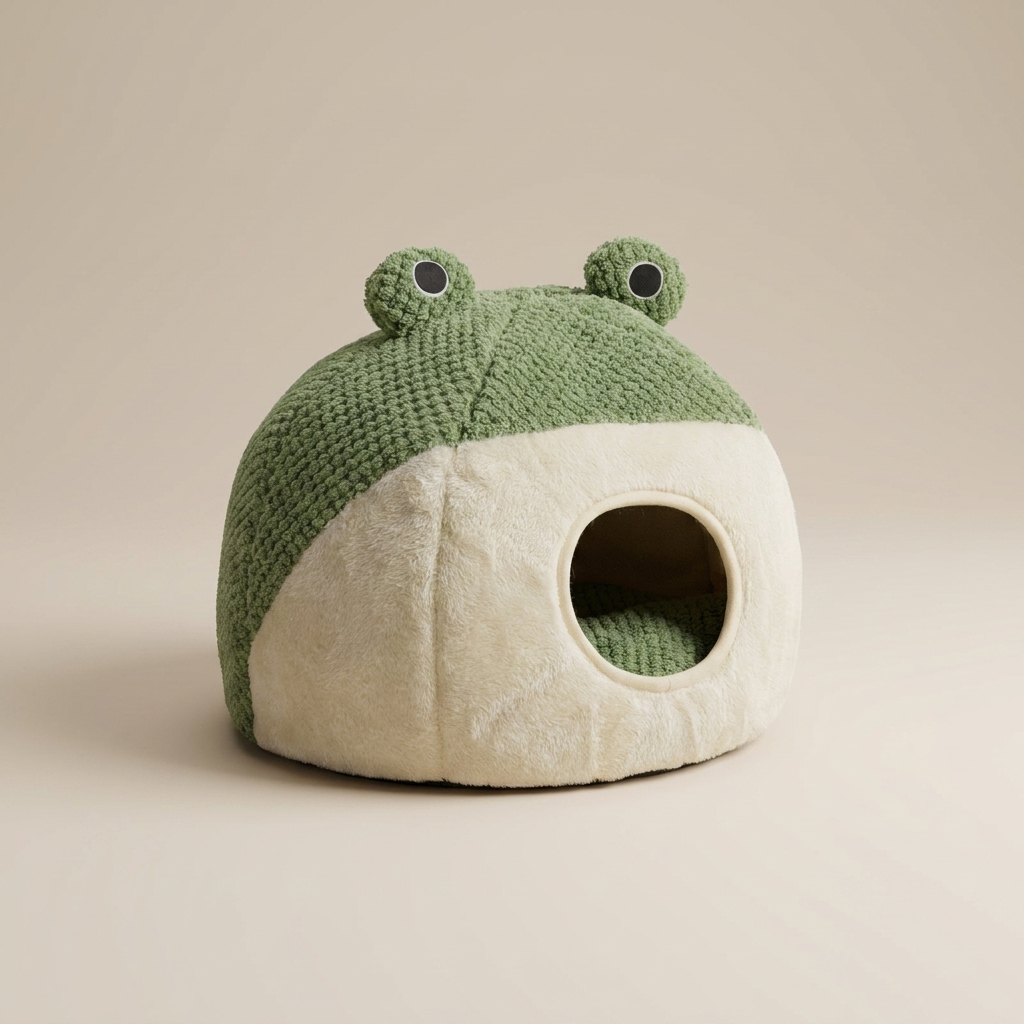 Frog Plush Pet Bed | Warm Cosy Nest for Small Dogs & Cats Up to 5kg