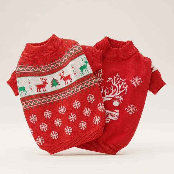 Christmas Dog Sweater | Knitted Wool Elk & Christmas Tree Jumper for Dogs