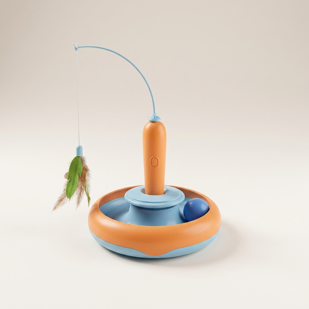 2-in-1 Interactive Cat Turntable Toy with Feather | Self-Play Track Toy for Cats
